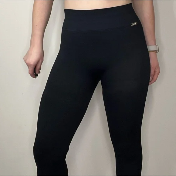 Bombshell Sportswear Ribbed Seamless Leggings Black Silver Logo Size XS NEW - Picture 6 of 15